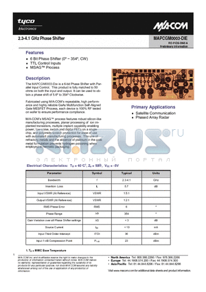 MAPCGM0003-DIE datasheet - 2.3-4.1 GHz Phase Shifter