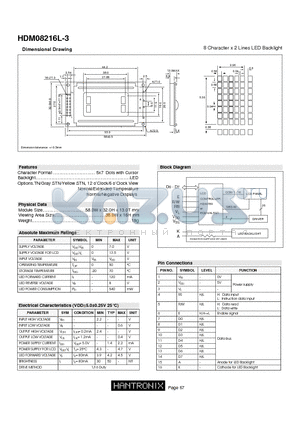 HDM08216L-3 datasheet - 8 Character x 2 Lines LED Backlight