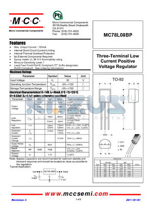 MC78L08BP datasheet - Three-Terminal Low Current Positive Voltage Regulator