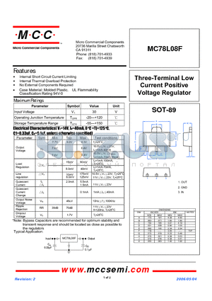 MC78L08F datasheet - Three-Terminal Low Current Positive Voltage Regulator
