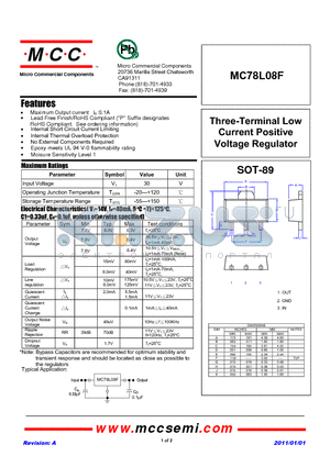 MC78L08F datasheet - Three-Terminal Low Current Positive Voltage Regulator
