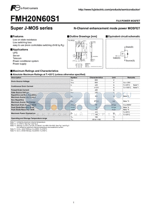 FMH20N60S1 datasheet - N-Channel enhancement mode power MOSFET