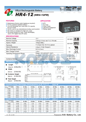 HR4-12 datasheet - VRLA Rechargeable Battery