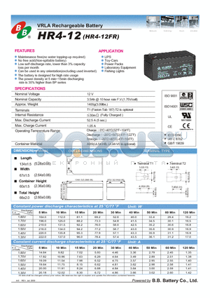 HR4-12FR datasheet - VRLA Rechargeable Battery