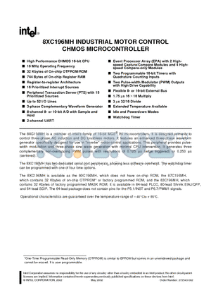 EG80C196MH datasheet - 8XC196MH INDUSTRIAL MOTOR CONTROL CHMOS MICROCONTROLLER