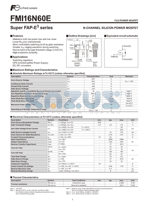 FMI16N60E datasheet - N-CHANNEL SILICON POWER MOSFETFeatures
