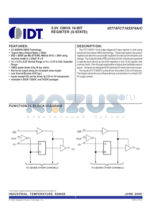 IDT74FCT163374C datasheet - 3.3V CMOS 16-BIT REGISTER (3-STATE)