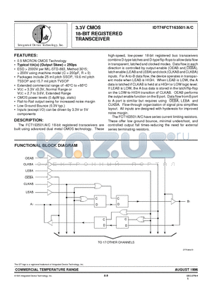 IDT74FCT163501 datasheet - 3.3V CMOS 18-BIT REGISTERED TRANSCEIVER