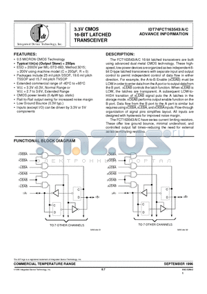 IDT74FCT163543 datasheet - 3.3V CMOS 16-BIT LATCHED TRANSCEIVER