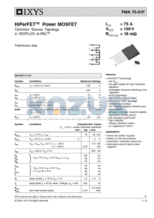 FMK75-01F datasheet - HiPerFET Power MOSFET