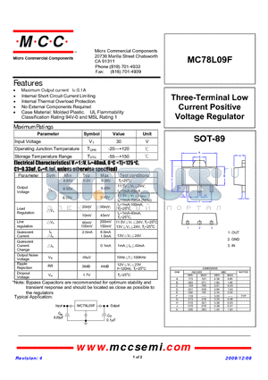 MC78L09F-TP datasheet - Three-Terminal Low Current Positive Voltage Regulator