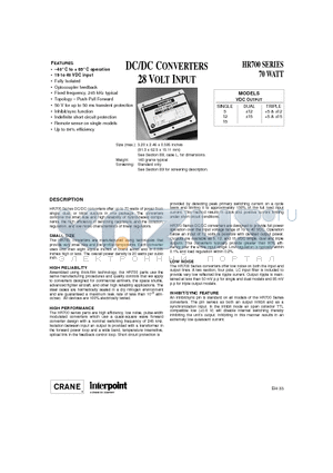 HR702-2812 datasheet - DC/DC CONVERTERS 28 VOLT INPUT