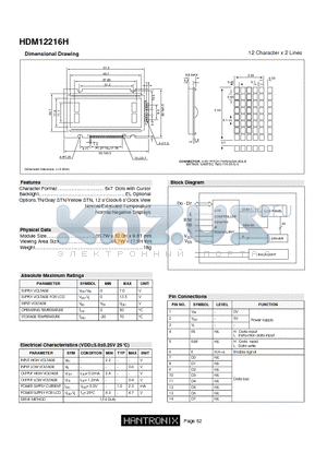 HDM12216H datasheet - 12 Character x 2 Lines