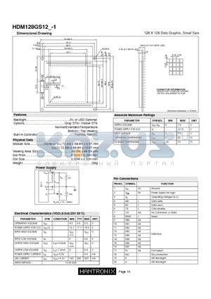 HDM128GS12-1 datasheet - 128 X 128 Dots Graphic, Small Size