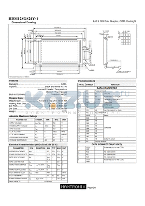HDM128GS24Y-1 datasheet - 240 X 128 Dots Graphic, CCFL Backlight