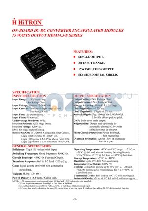 HDM14.5-12B-S05 datasheet - ON-BOARD DC-DC CONVERTER ENCAPSULATED MODULES 15 WATTS OUTPUT