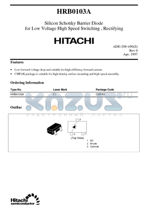 HRB0103A datasheet - Silicon Schottky Barrier Diode for Low Voltage High Speed Switching , Rectifying