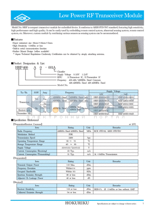 HRF-400A0-001A datasheet - Low Power RF Transceiver Module