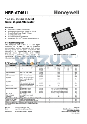 HRF-AT4511-E datasheet - 15.5 dB, DC-4GHz, 5 Bit Serial Digital Attenuator