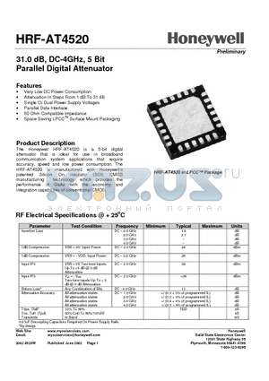 HRF-AT4520-E datasheet - 31.0 dB, DC-4GHz, 5 Bit Parallel Digital Attenuator