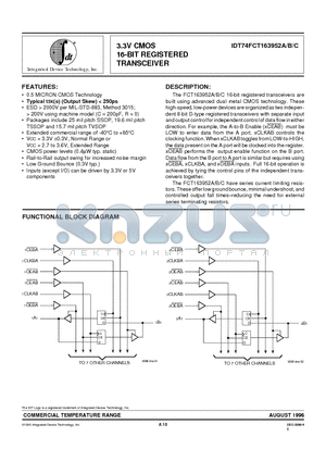 IDT74FCT163951BPV datasheet - 3.3V CMOS 16-BIT REGISTERED TRANSCEIVER