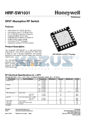 HRF-SW1031-B datasheet - SP6T Absorptive RF Switch