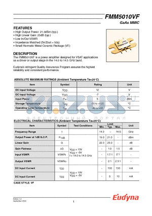 FMM5010VF datasheet - GaAs MMIC