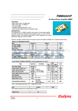 FMM5054VF datasheet - Ku Band Power Amplifier MMIC