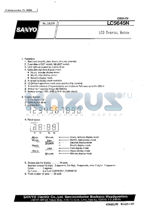 LC5645N datasheet - LCD Digital Watch