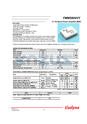FMM5804VY datasheet - K / Ka Band Power Amplifier MMIC