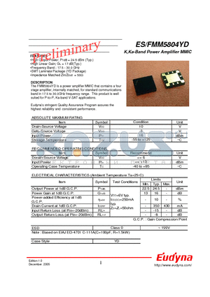 FMM5804YD datasheet - K,Ka-Band Power Amplifier MMIC