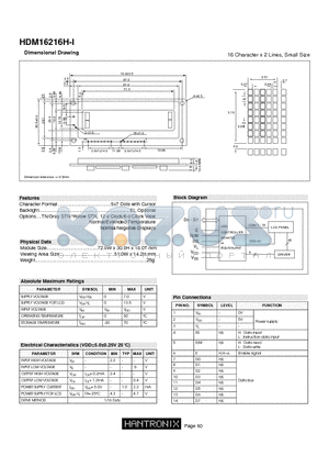 HDM16216H-I datasheet - 16 Character x 2 Lines, Small Size
