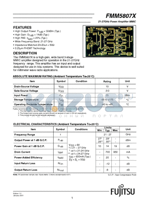 FMM5807X datasheet - 21-27GHz Power Amplifier MMIC