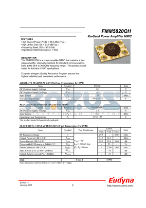 FMM5820QH datasheet - Ka-Band Power Amplifier MMIC