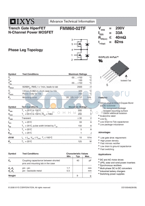 FMM60-02TF datasheet - Trench Gate HiperFET N-Channel Power MOSFET