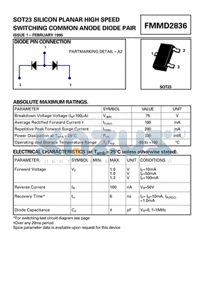 FMMD2836 datasheet - SWITCHING COMMON ANODE DIODE PAIR