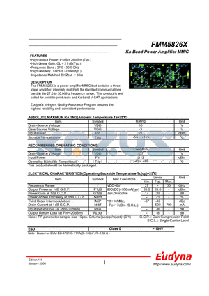 FMM5826X datasheet - Ka-Band Power Amplifier MMIC