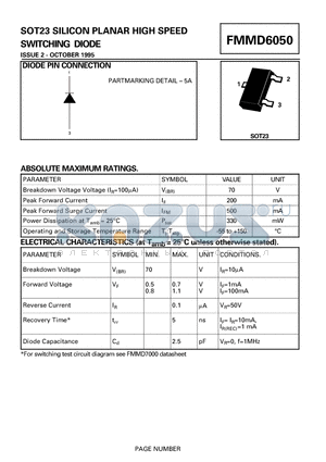 FMMD6050 datasheet - SOT23 SILICON PLANAR HIGH SPEED SWITCHING DIODE