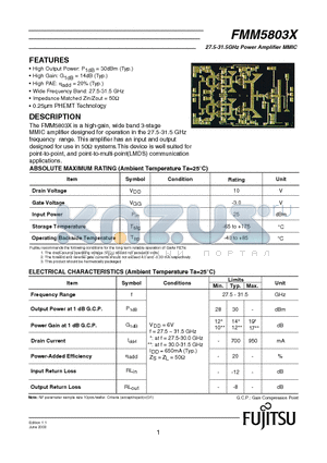 FMM5803X datasheet - 27.5-31.5GHz Power Amplifier MMIC