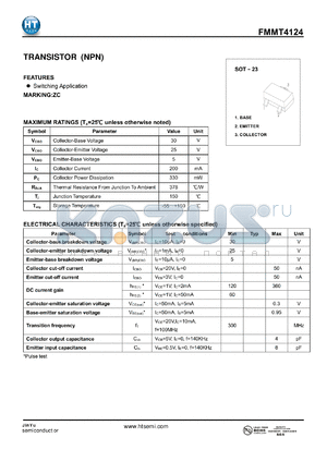 FMMT4124 datasheet - TRANSISTOR (NPN)