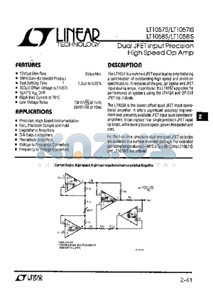 LT1058 datasheet - Dual JFET Input Precision High Speed Op Amp