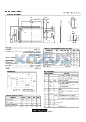 HDM240GS16-1 datasheet - 2.8 240 X 160 Dots Graphic