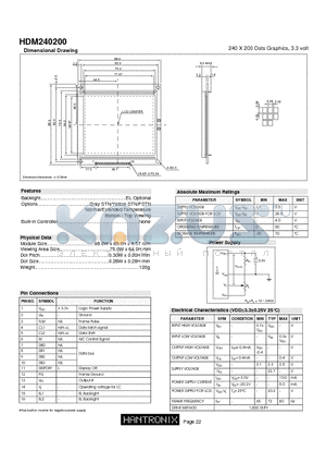 HDM240200 datasheet - 240 X 200 Dots Graphics, 3.3 volt