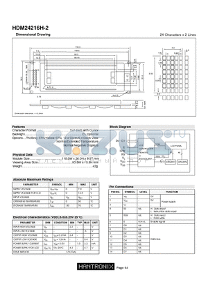HDM24216H-2 datasheet - 24 Characters x 2 Lines