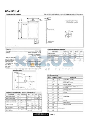 HDM2432L-T datasheet - 240 X 320 Dots Graphic (Portrait Mode) White LED Baclkight