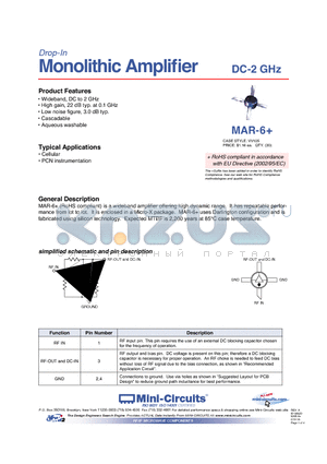 MAR-6 datasheet - Monolithic Amplifier