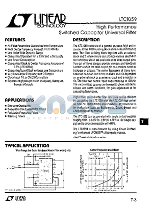 LT1059AM datasheet - HIGH PERFORMANCE SWITCHED CAPACITOR UNIVERSAL FILTER