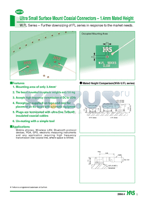 HRMJ-W.FLP-ST1 datasheet - Ultra Small Surface Mount Coaxial Connectors - 1.4mm Mated Height