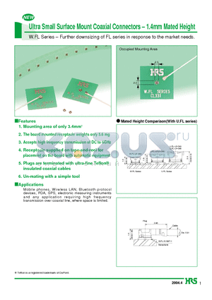 HRMJ-W.FLP datasheet - Ultra Small Surface Mount Coaxial Connectors - 1.4mm Mated Height