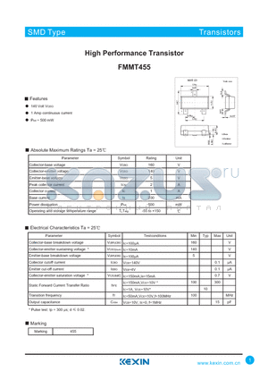 FMMT455 datasheet - High Performance Transistor